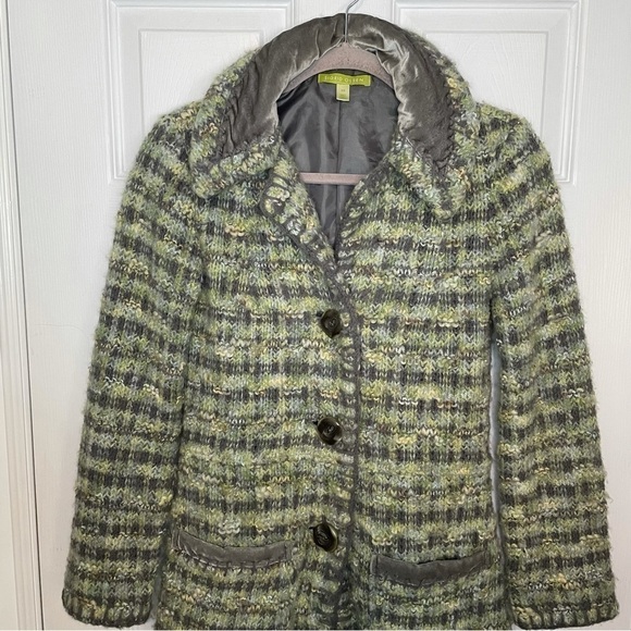 Sigrid Olsen Vintage Wool Blend Green Plaid Pea Coat Extra small - Picture 2 of 7